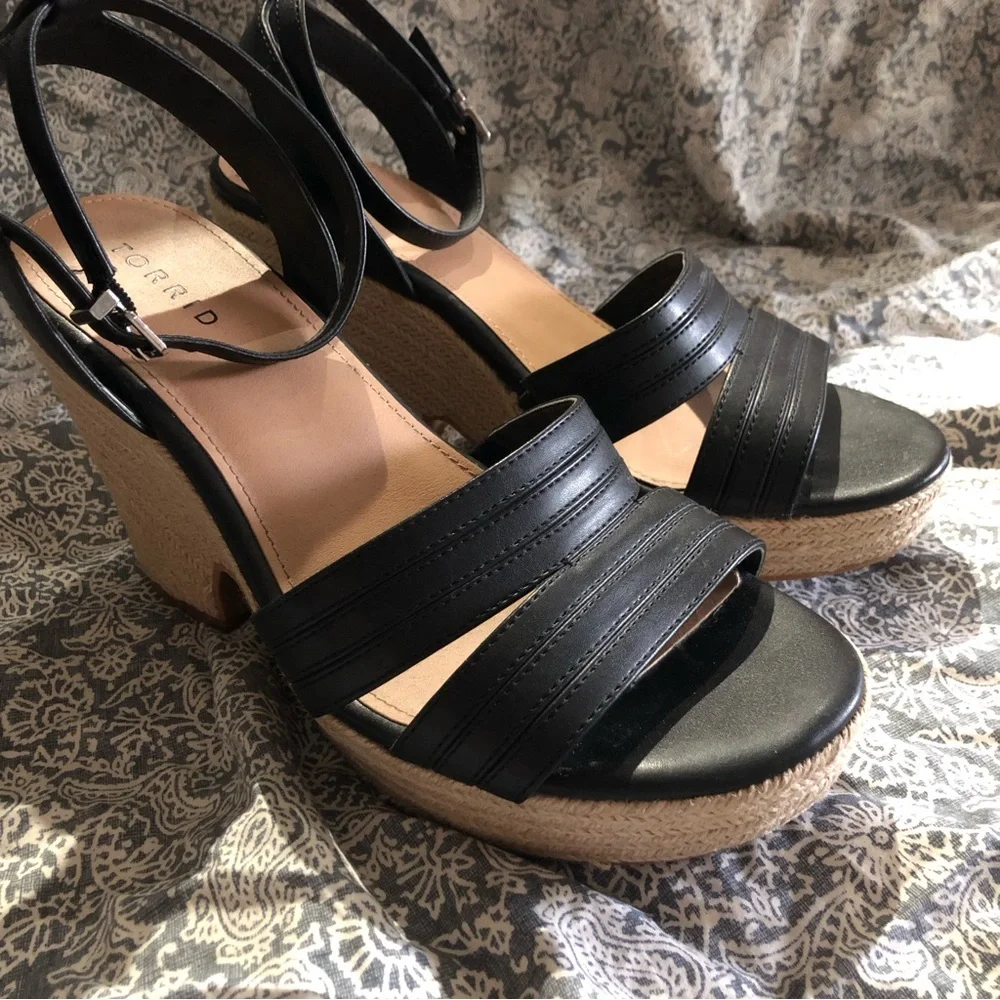 torrid Black Espadrille Wedge Sandals